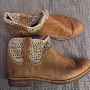 Timberland Tan Leather Boots with Knit Detail